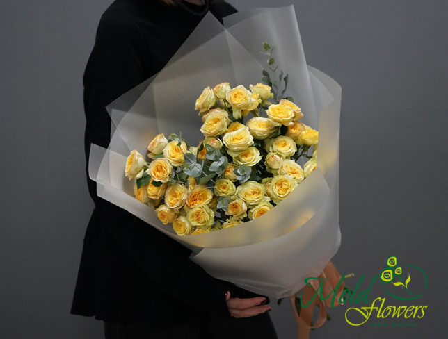 Bouquet of Yellow Spray Roses and Eucalyptus photo